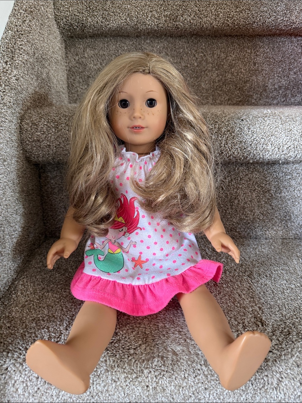 American Girl Blonde Doll in Pink Mermaid Dress